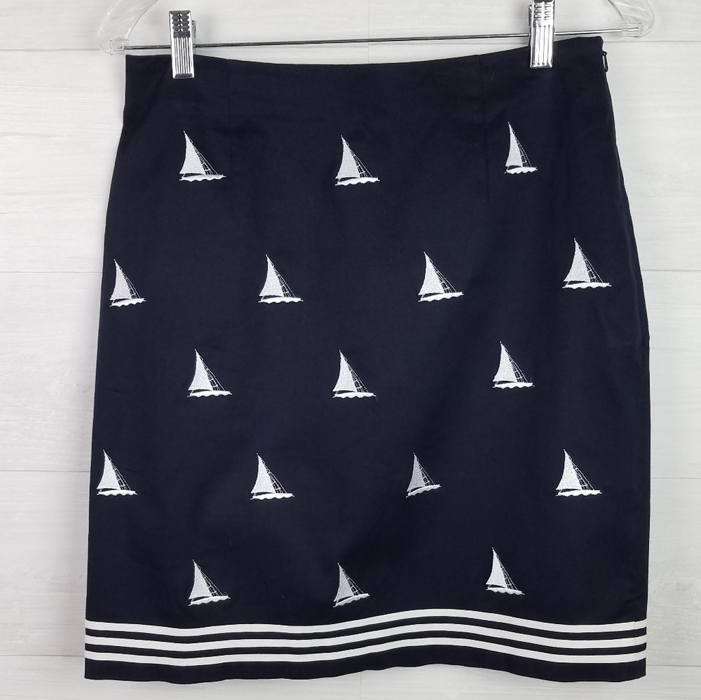 Talbots Navy Blue Sail Boat Motif Skirt 8P